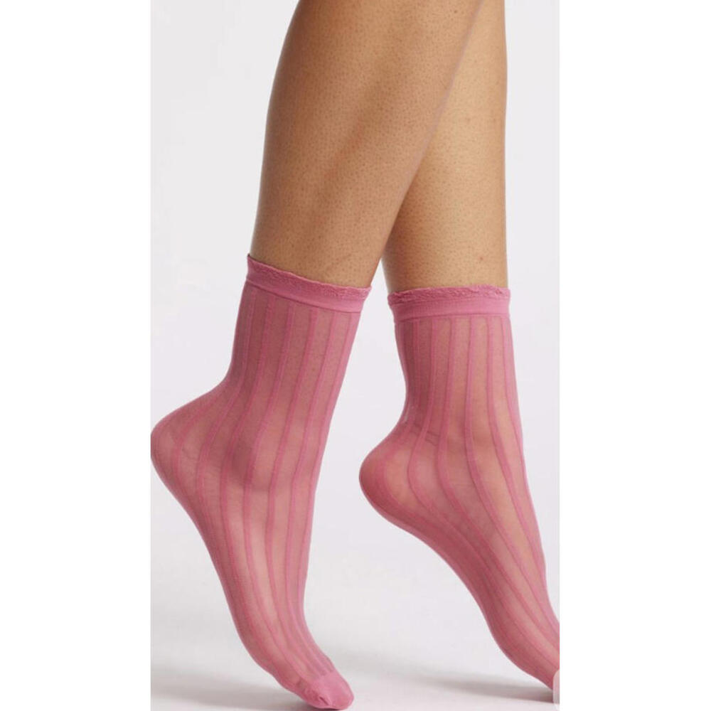 2 Pair Nordstrom sheer stripe pink‎ anklet socks Were $12 EACH